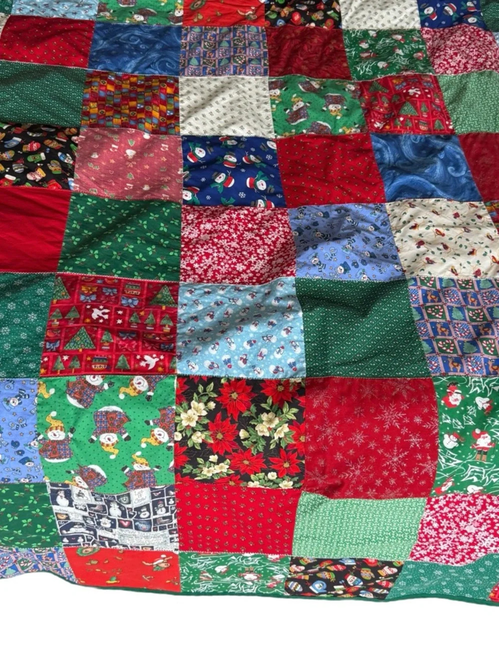 Vtg Handmade Christmas Patchwork Cotton Shower Curtain 70” X 72” Table Cloth Red